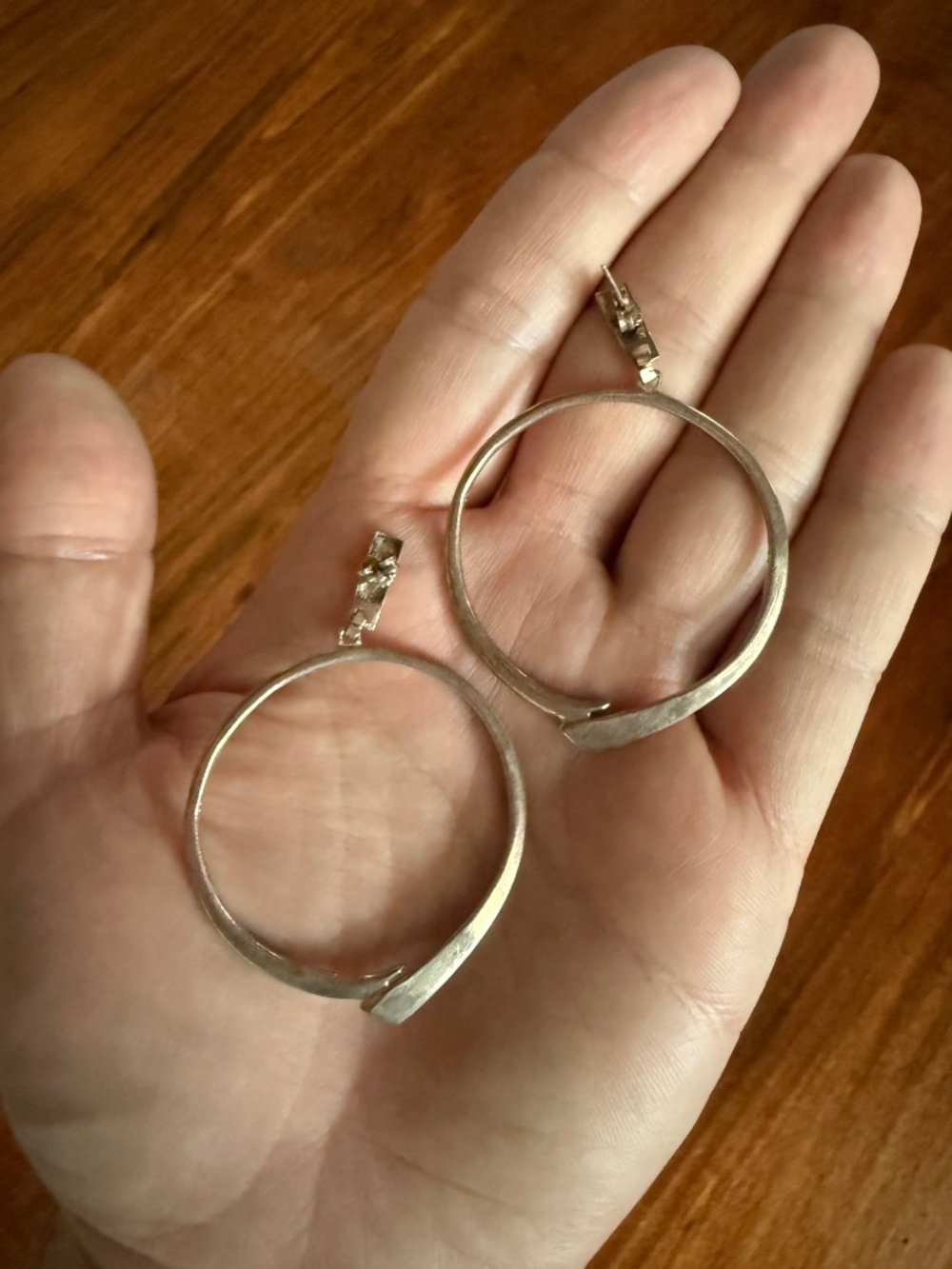 Large Modernist Earrings Sterling Silver Signed Artisan Hoop Vintage Mid Century - Picture 3 of 12